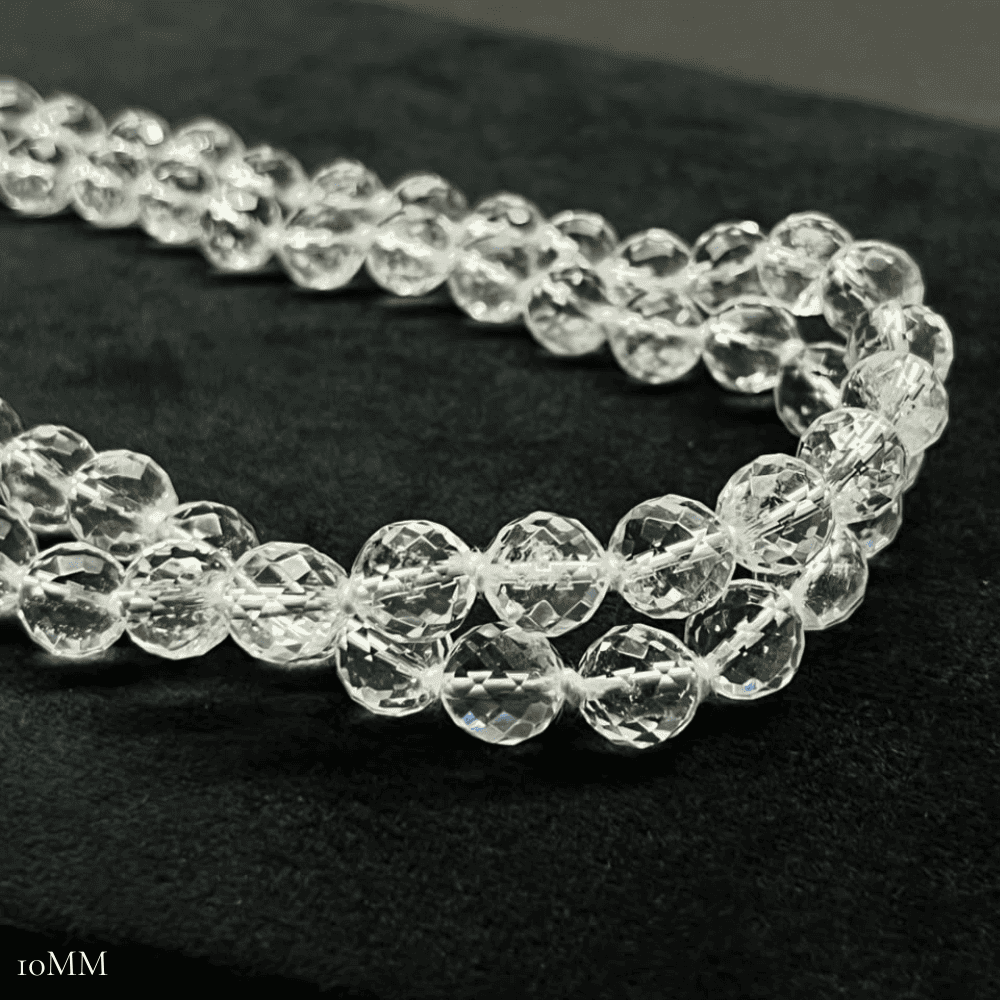 Diamond Cut Sphatik Mala (10mm Clear Quartz)