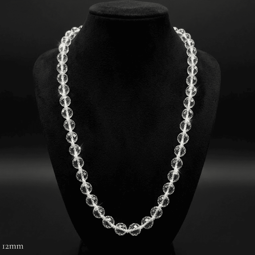 Diamond Cut Sphatik Mala (12mm Clear Quartz-54+1 Beads)