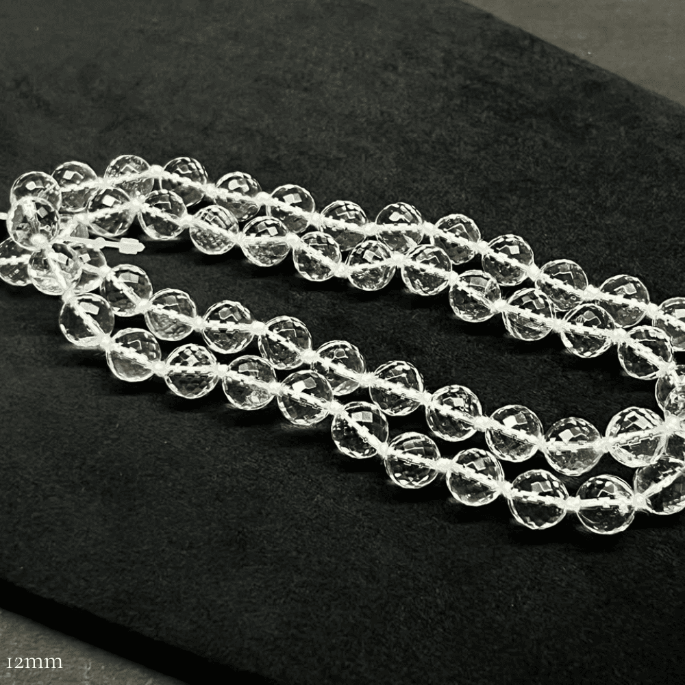 Diamond Cut Sphatik Mala (12mm Clear Quartz-54+1 Beads)