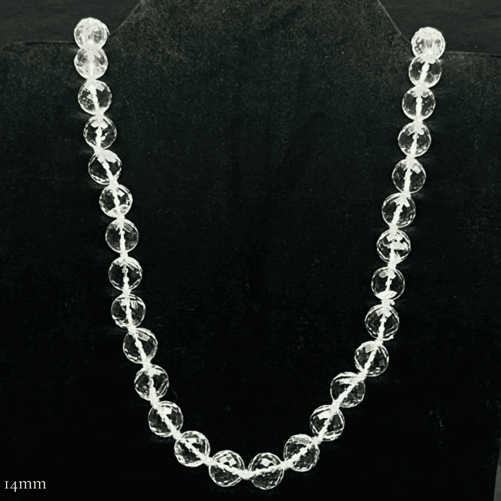 Diamond Cut Sphatik Mala (14mm Clear Quartz-54+1 Beads)