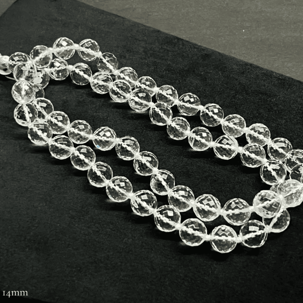 Diamond Cut Sphatik Mala (14mm Clear Quartz-54+1 Beads)