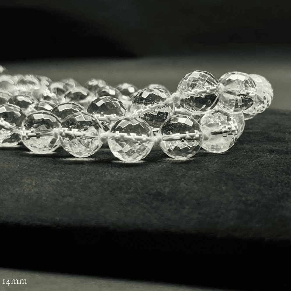 Diamond Cut Sphatik Mala (14mm Clear Quartz-54+1 Beads)