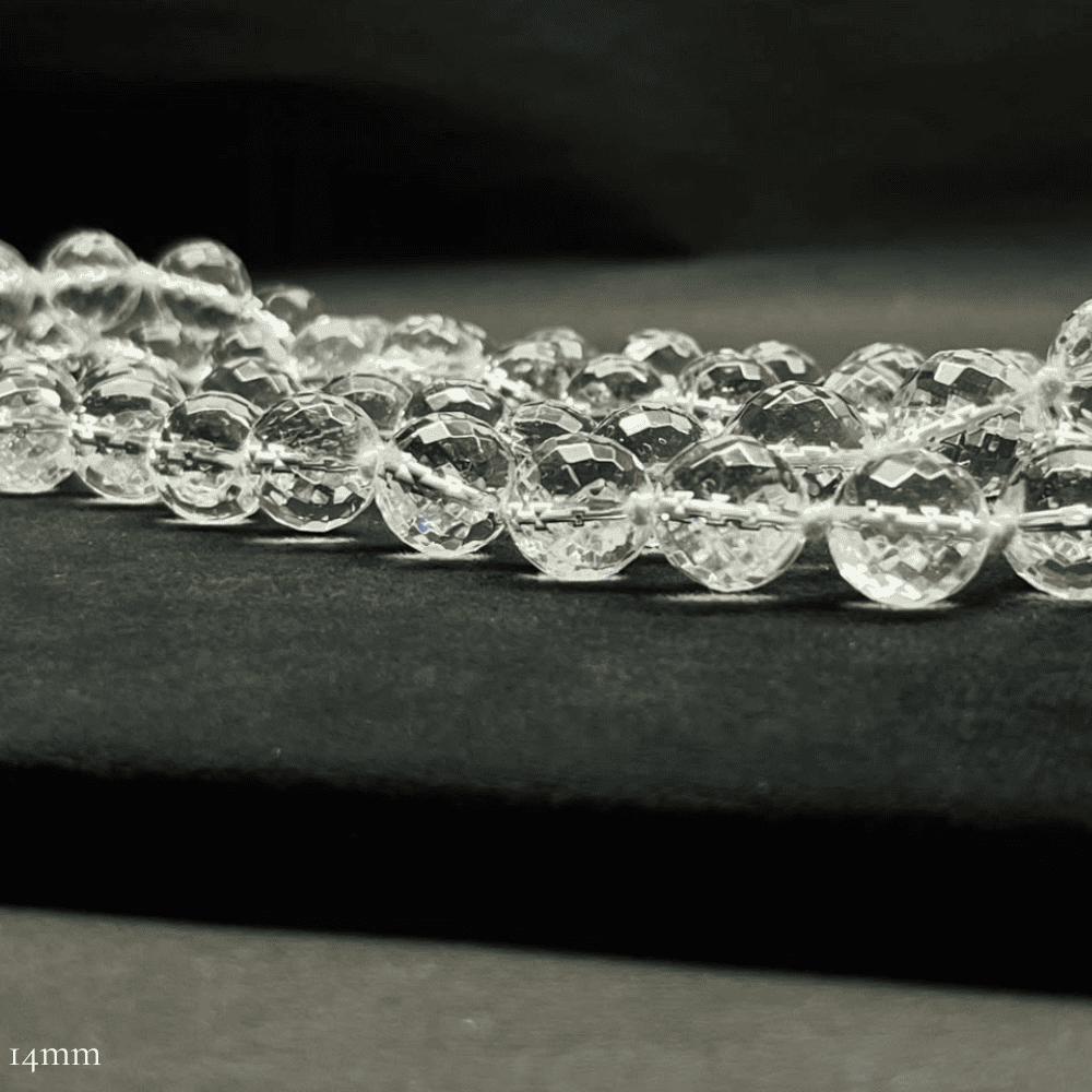 Diamond Cut Sphatik Mala (14mm Clear Quartz-54+1 Beads)