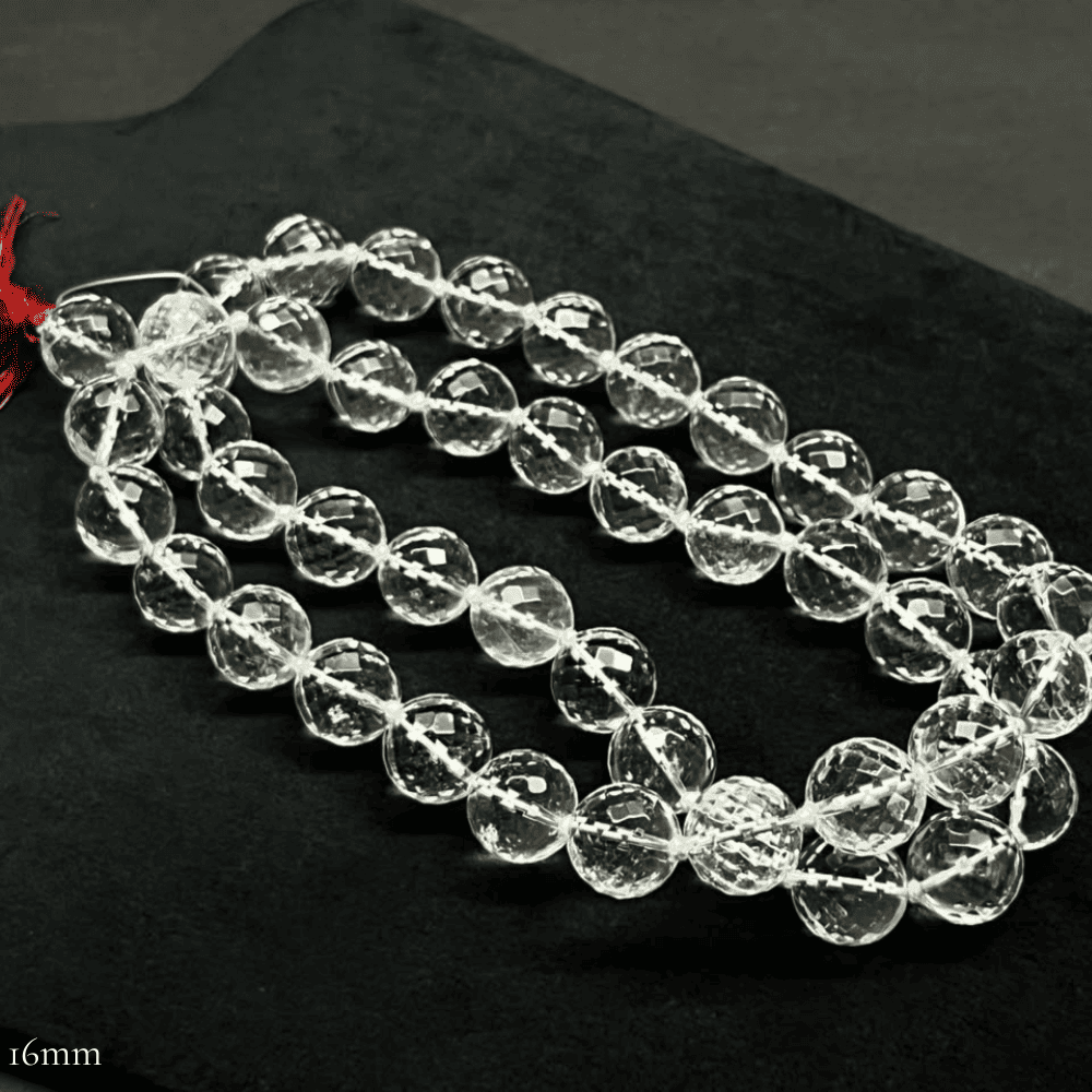 Diamond Cut Sphatik Mala (16mm Clear Quartz-54+1 Beads)