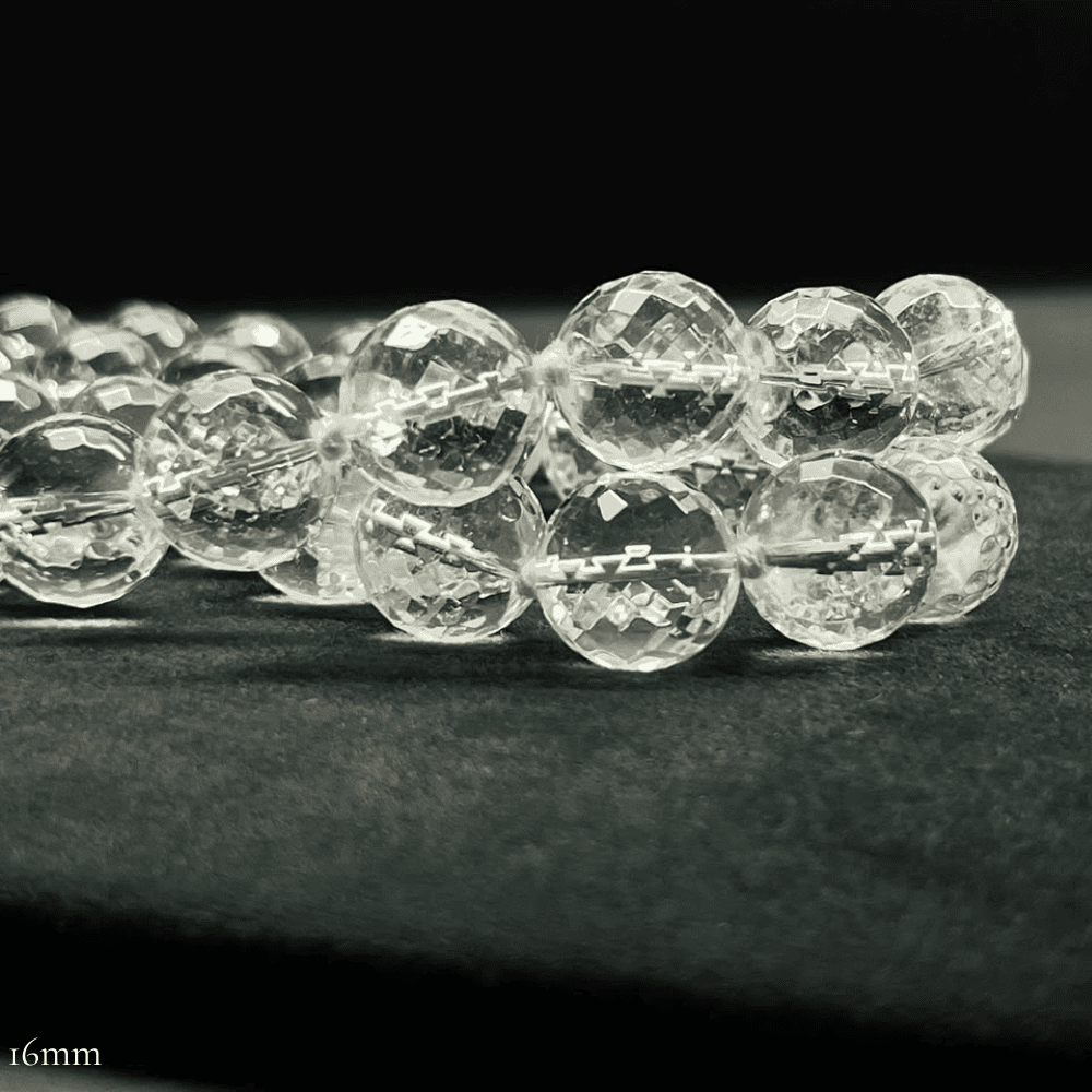 Diamond Cut Sphatik Mala (16mm Clear Quartz-54+1 Beads)