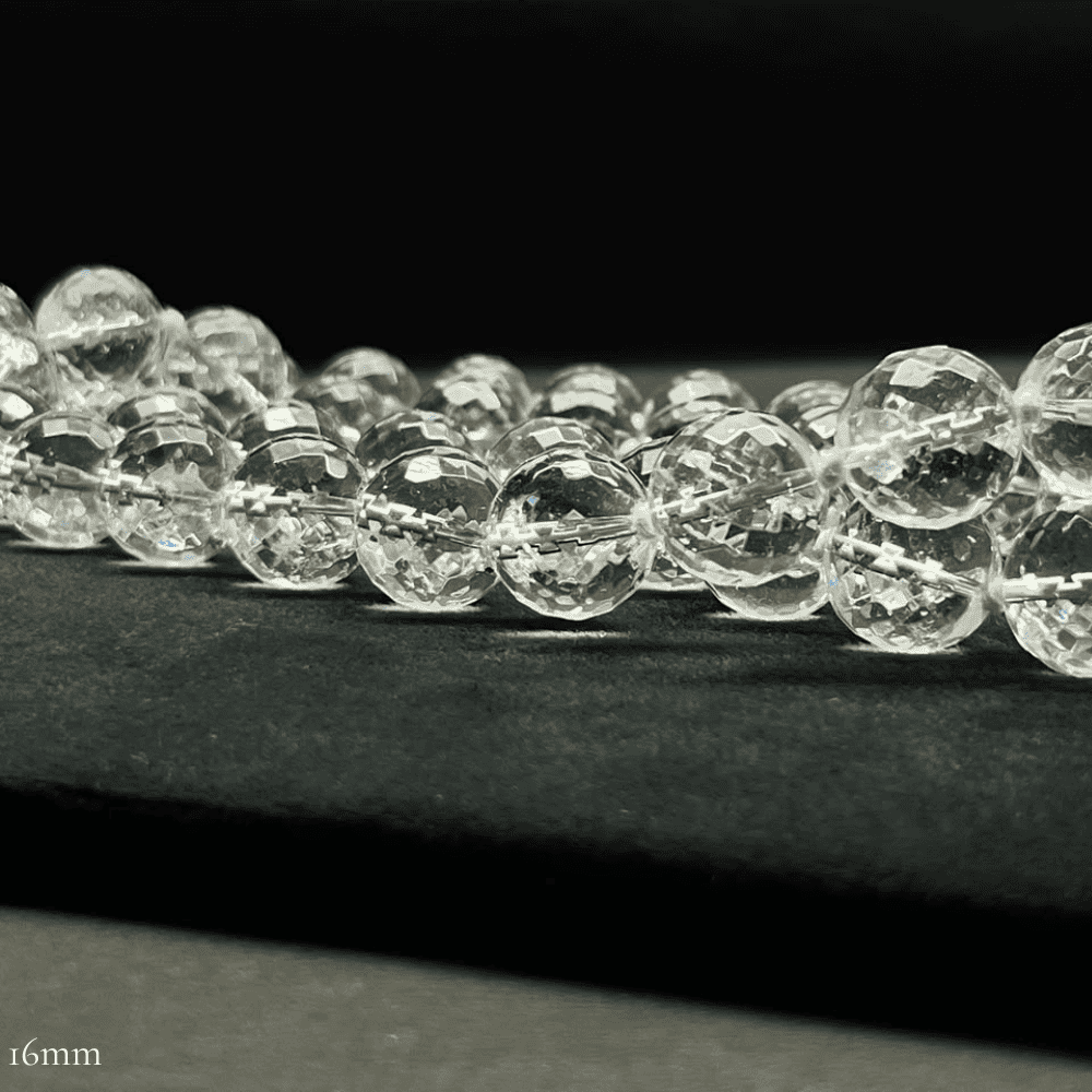 Diamond Cut Sphatik Mala (16mm Clear Quartz-54+1 Beads)