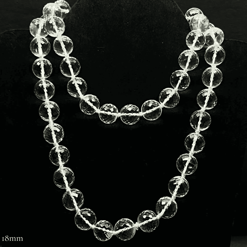 Diamond Cut Sphatik Mala (18mm Clear Quartz-54+1 Beads)