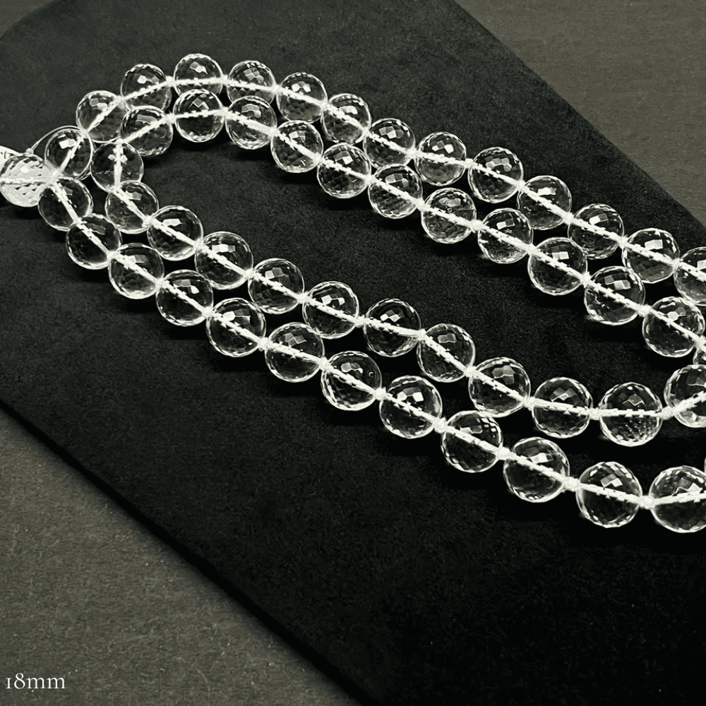 Diamond Cut Sphatik Mala (18mm Clear Quartz-54+1 Beads)