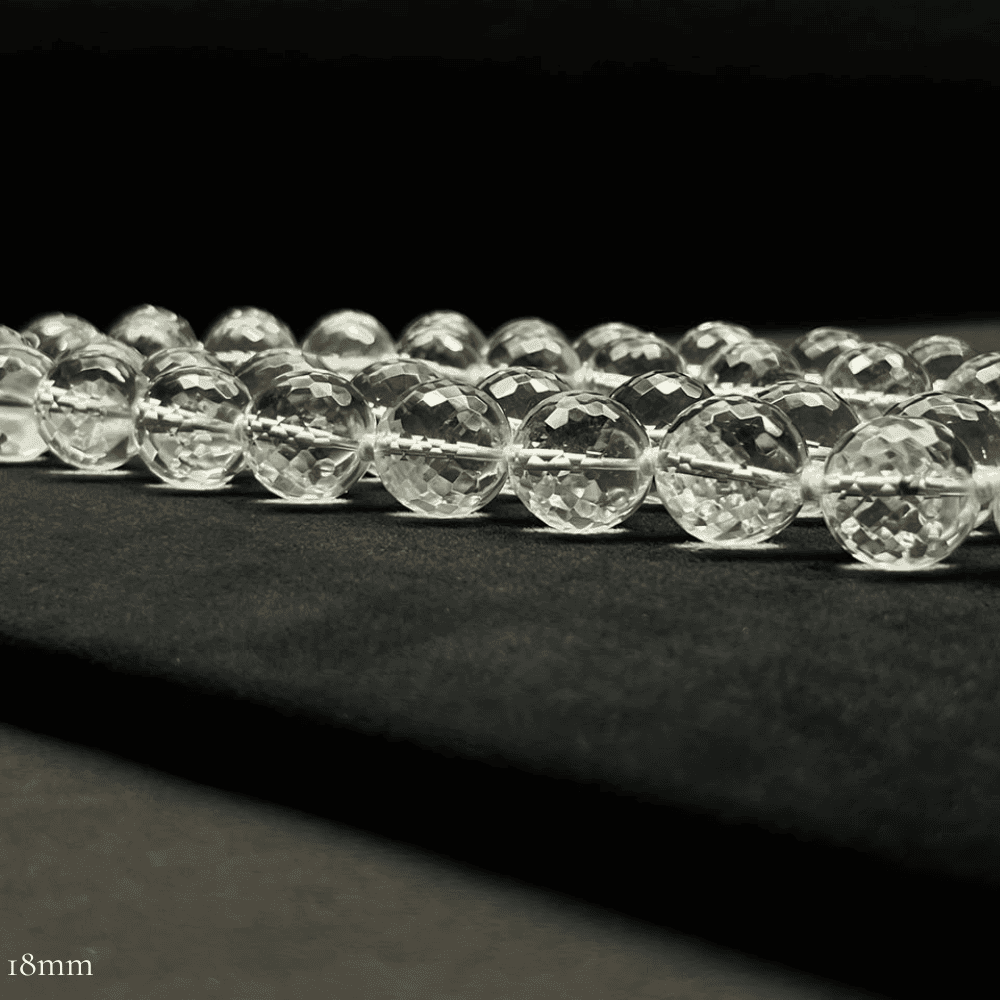 Diamond Cut Sphatik Mala (18mm Clear Quartz-54+1 Beads)