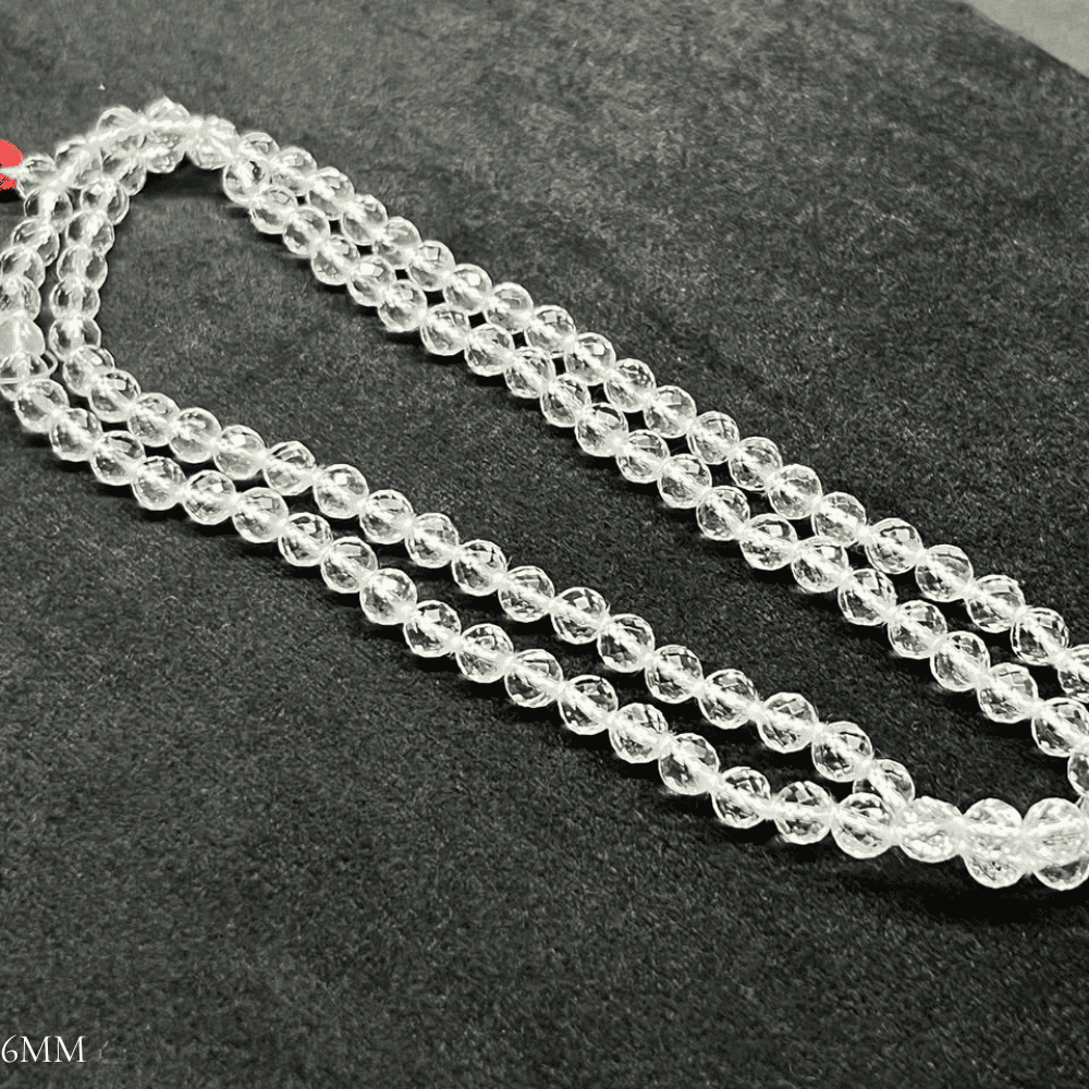 Diamond Cut Sphatik Mala (6mm Clear Quartz)