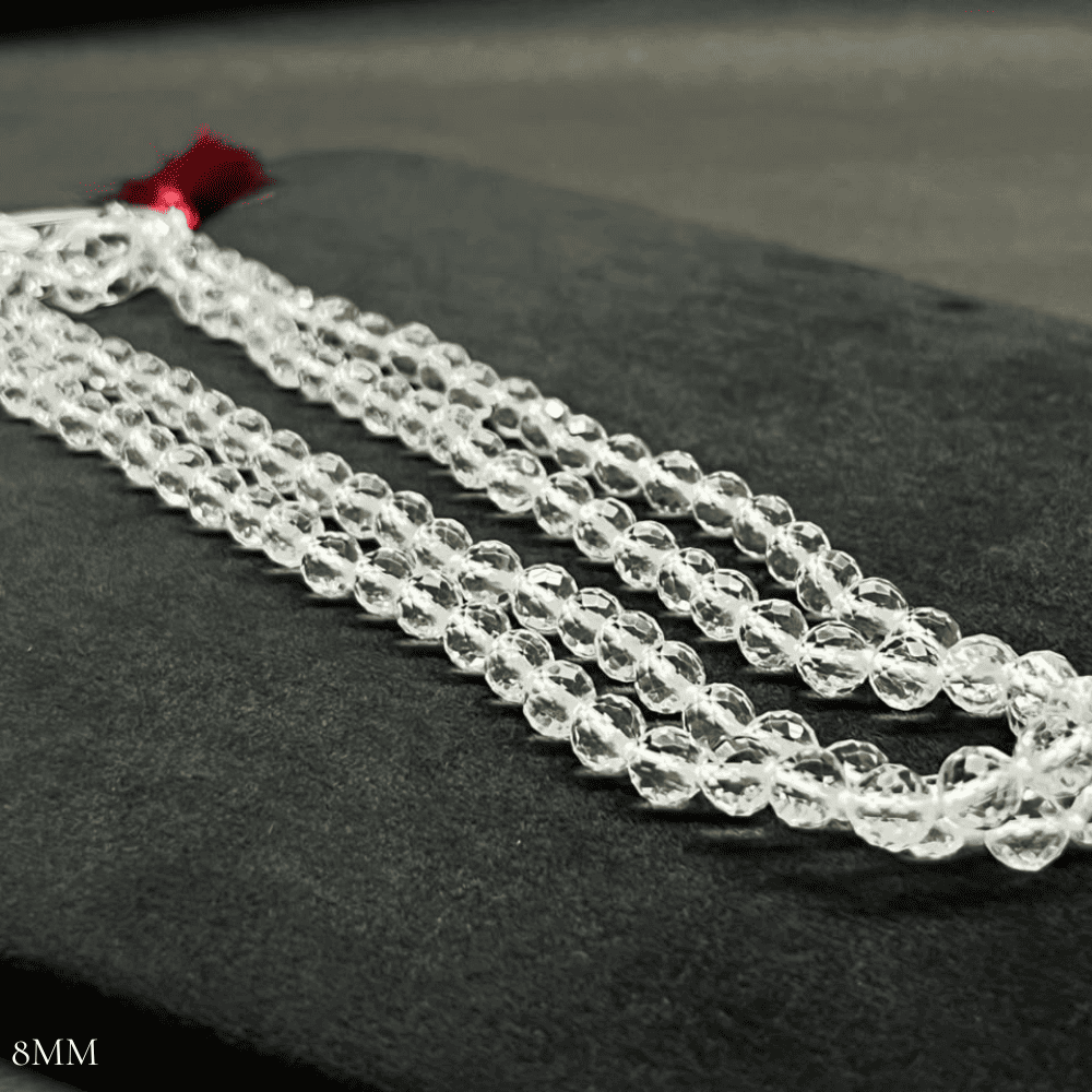 Diamond Cut Sphatik Mala (8mm Clear Quartz)