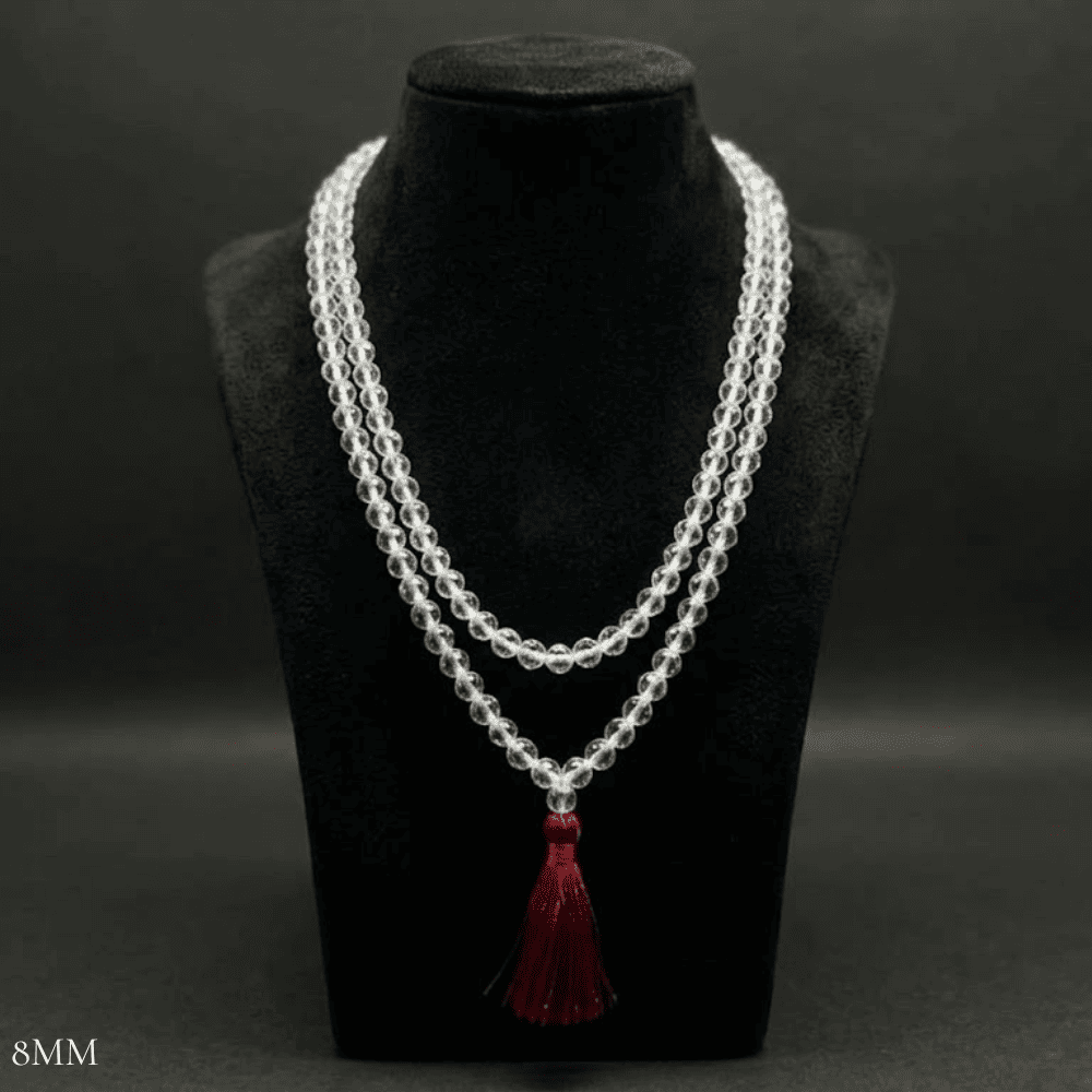 Diamond Cut Sphatik Mala (8mm Clear Quartz)