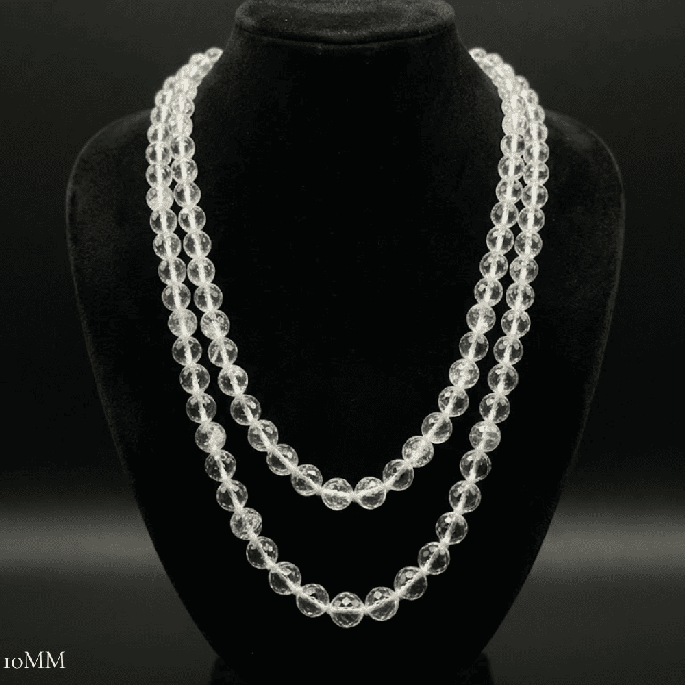 Diamond Cut Sphatik Mala (10mm Clear Quartz)