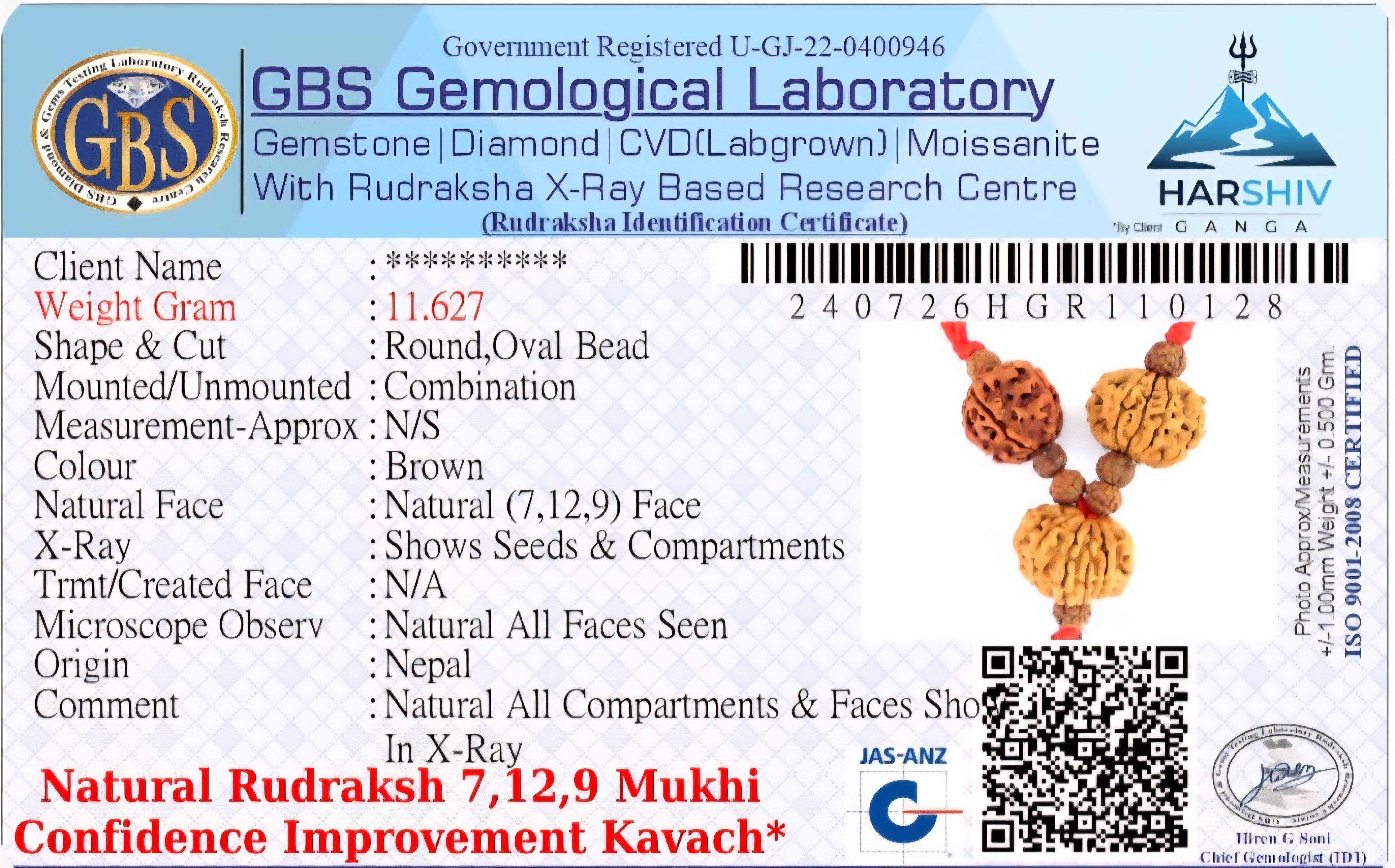 Confidence Improvement Kavach (7+9+12 Mukhi Rudraksha)